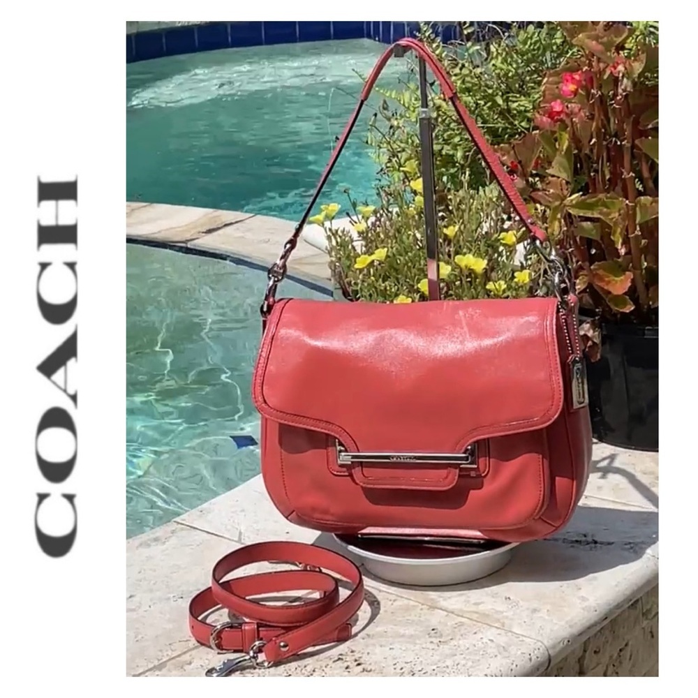 Coach Taylor Pink-Coral Leather Shoulder/Xbody/Handbag w/Silver-Toned HW